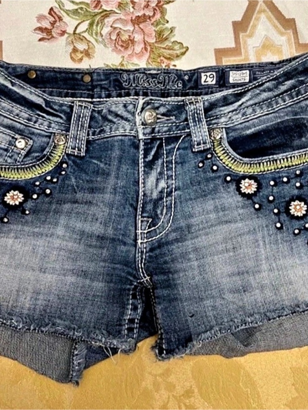 Miss Me Embellished Floral Jean Shorts Waist 29